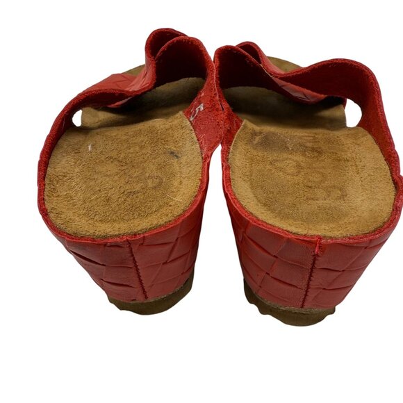Yokono Sandals Womens Size 7.5 Red Woven Leather Slide-On Wedge Thick Straps - Picture 6 of 8